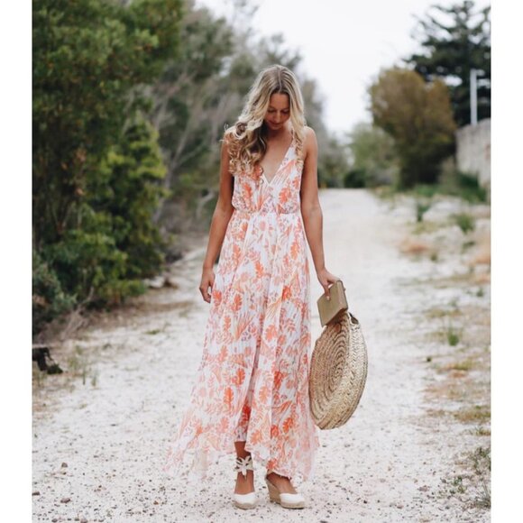Morrisday The Label • Medium • Heat White Orange • Tropical Blossom Maxi Dress - Picture 1 of 16